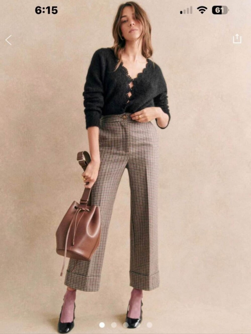 Sezane Damon Wool Checked Plaid Trouser Pants Size 38